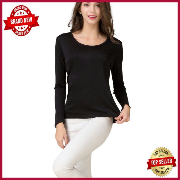 Tops - Women's Long Sleeve Mulberry Silk T-Shirt Crew Neck Blouse Undershirt